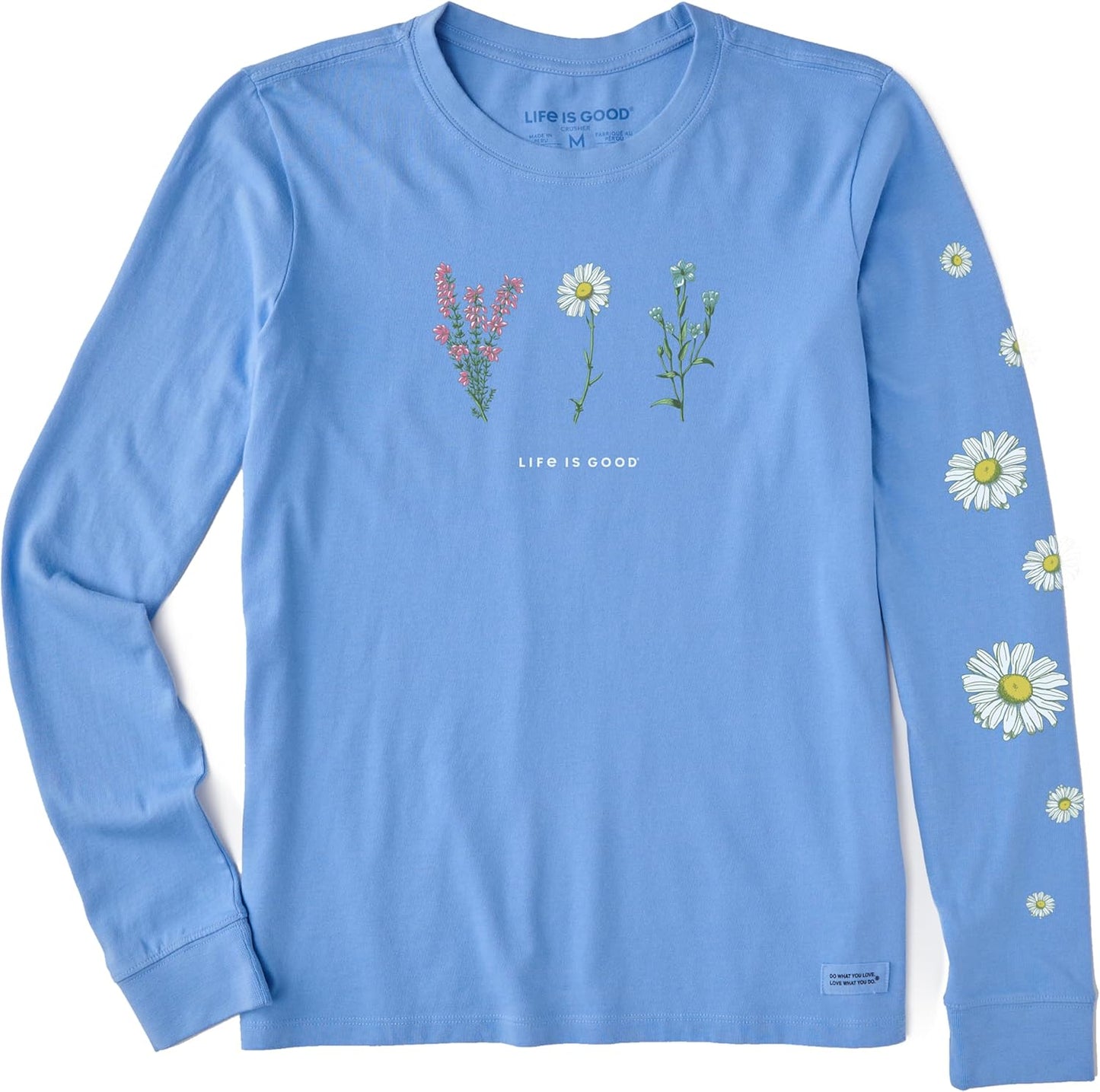 Women's Crusher T-Shirts, Long Sleeve Cotton Graphic Tee Shirt, Detailed Wildflowers