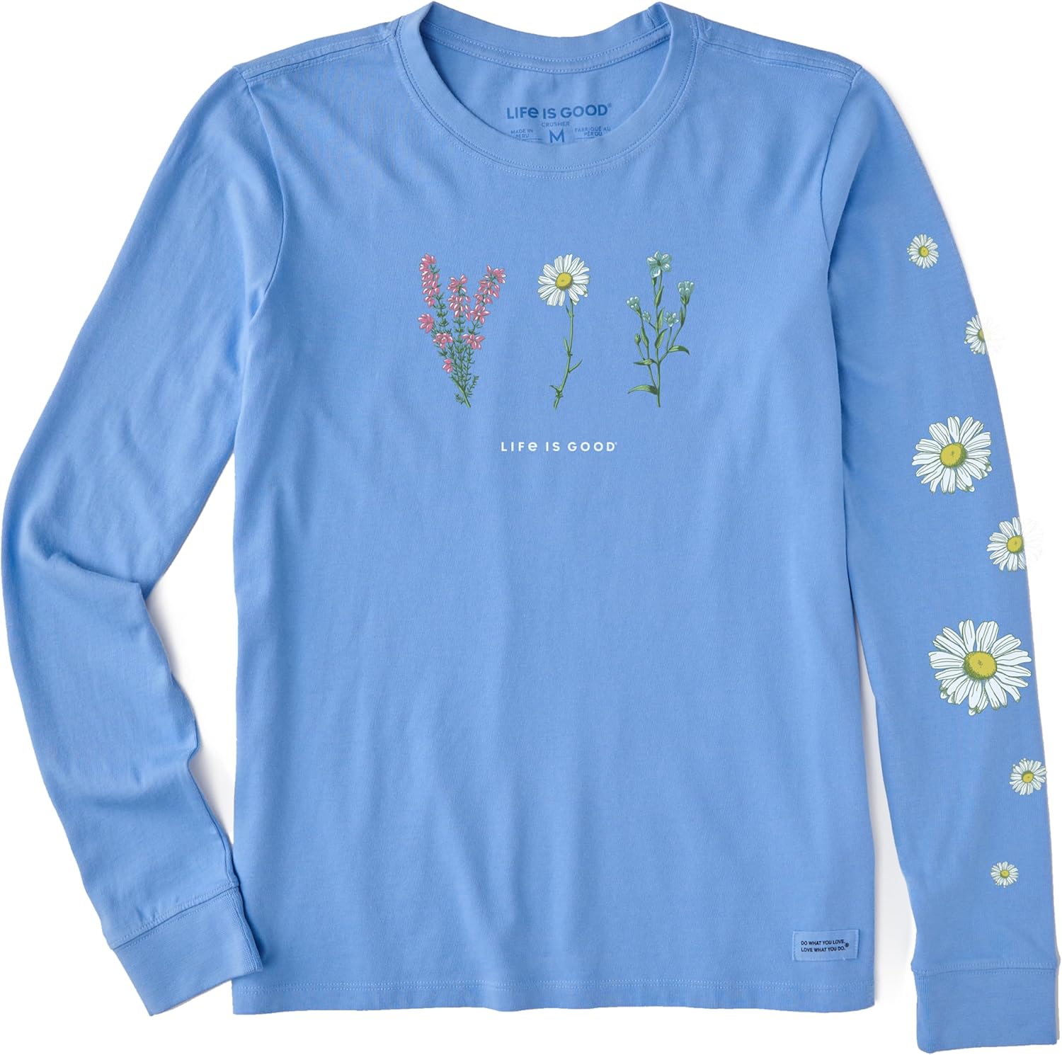 Women's Crusher T-Shirts, Long Sleeve Cotton Graphic Tee Shirt, Detailed Wildflowers