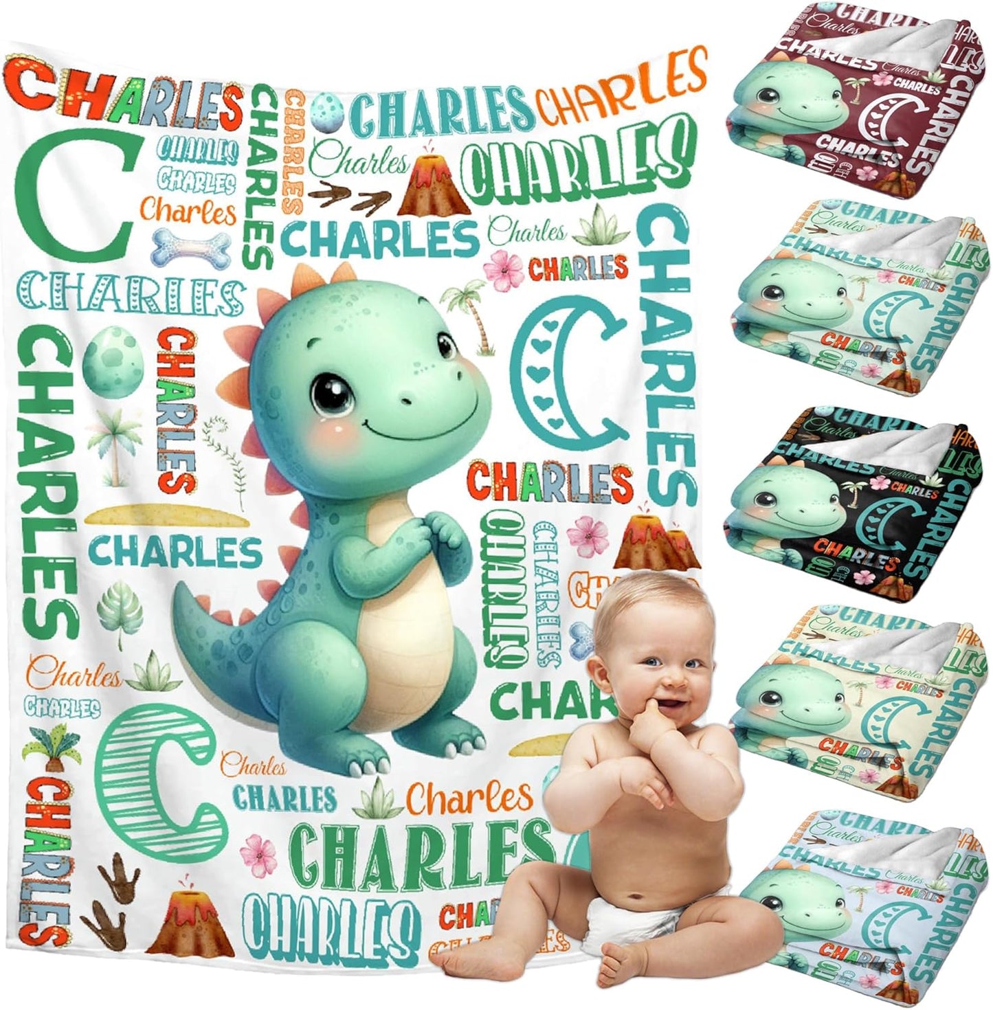 Personalized Dinosaurs Custom Blanket with Name - Soft Flannel Throw Blanket for Boys & Girls Toddlers to Newborns - Nursery Stroller Crib Decor Baby Gift