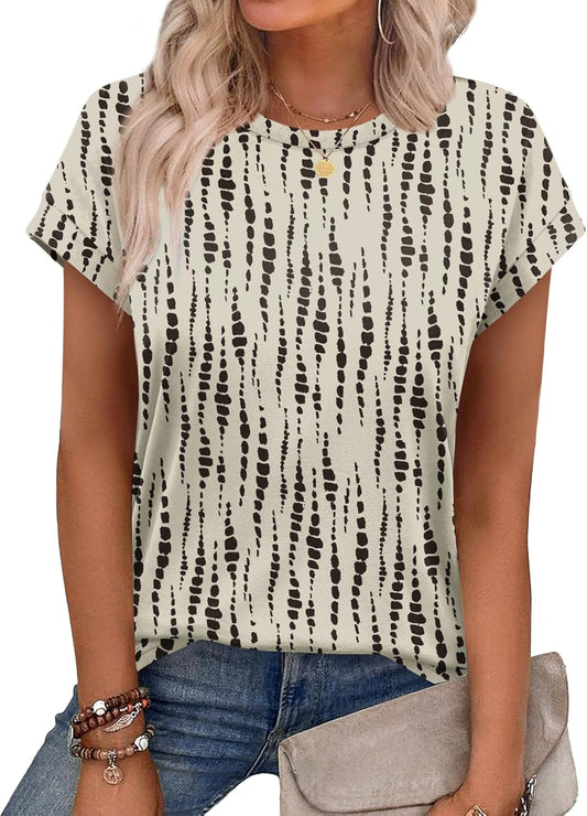 Womens Summer Tops Short Sleeve Shirts Crew Neck Cute Trendy Tunic Blouses (S-3XL)