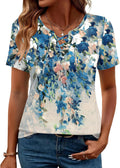 Womens Criss Cross Short Sleeve T-Shirts V-Neck Floral Summer Blouse Tops