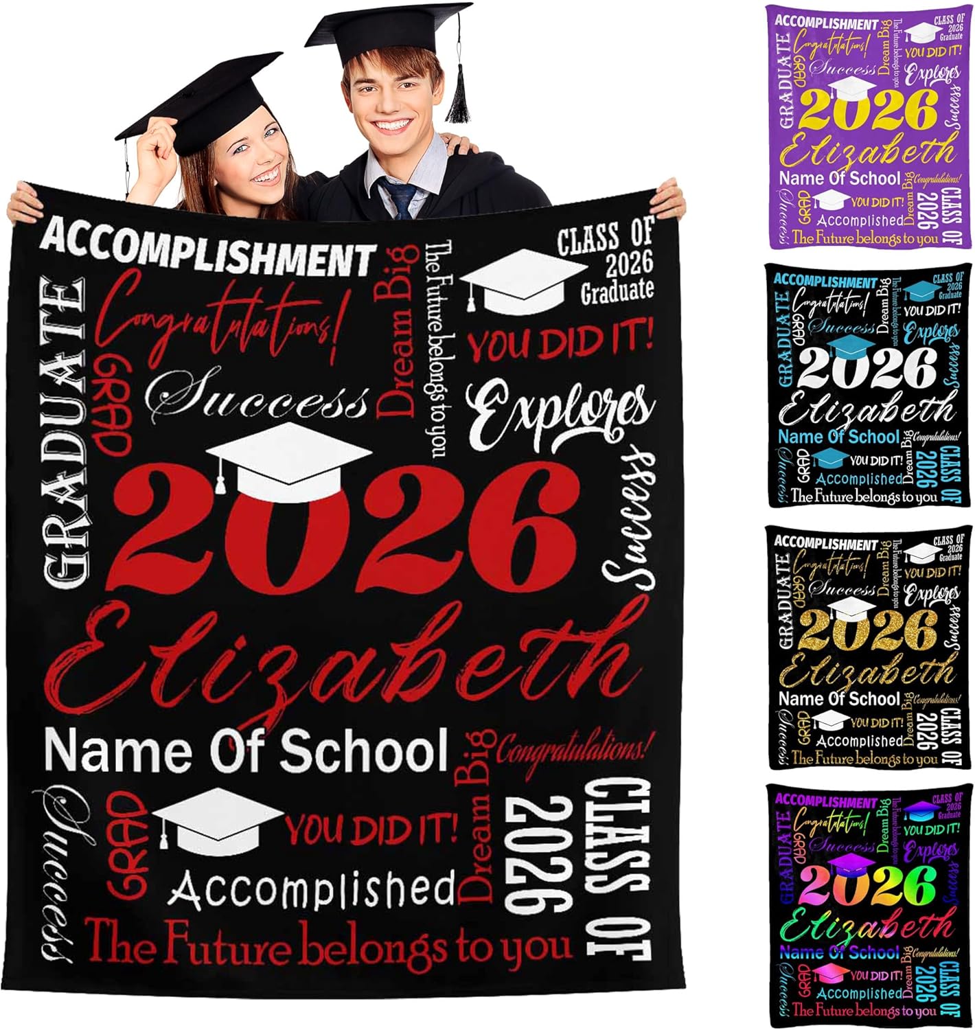 Newcos Graduation Gifts Custom Graduation Blanket with Name Customized Throw Blankets Class of 2026 Gifts Personalized Grad Blanket for Her Him Adults Name Blankets for High School College Grads Gift