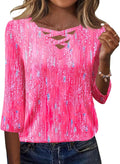 Women Blouses Dressy Casual Spring Tops 3/4 Length Sleeve Womens T Shirts V Neck Criss Cross Tees
