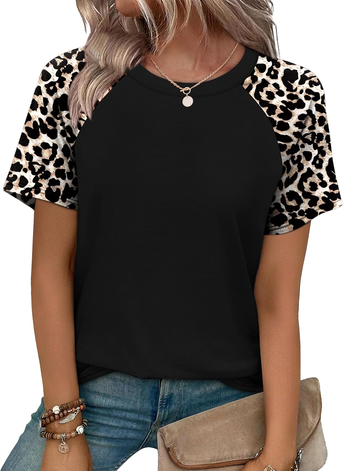 Summer Tops for Women 2026 Trendy Short Sleeve Shirts Crew Neck Tops Curved Hem Fashion Clothing