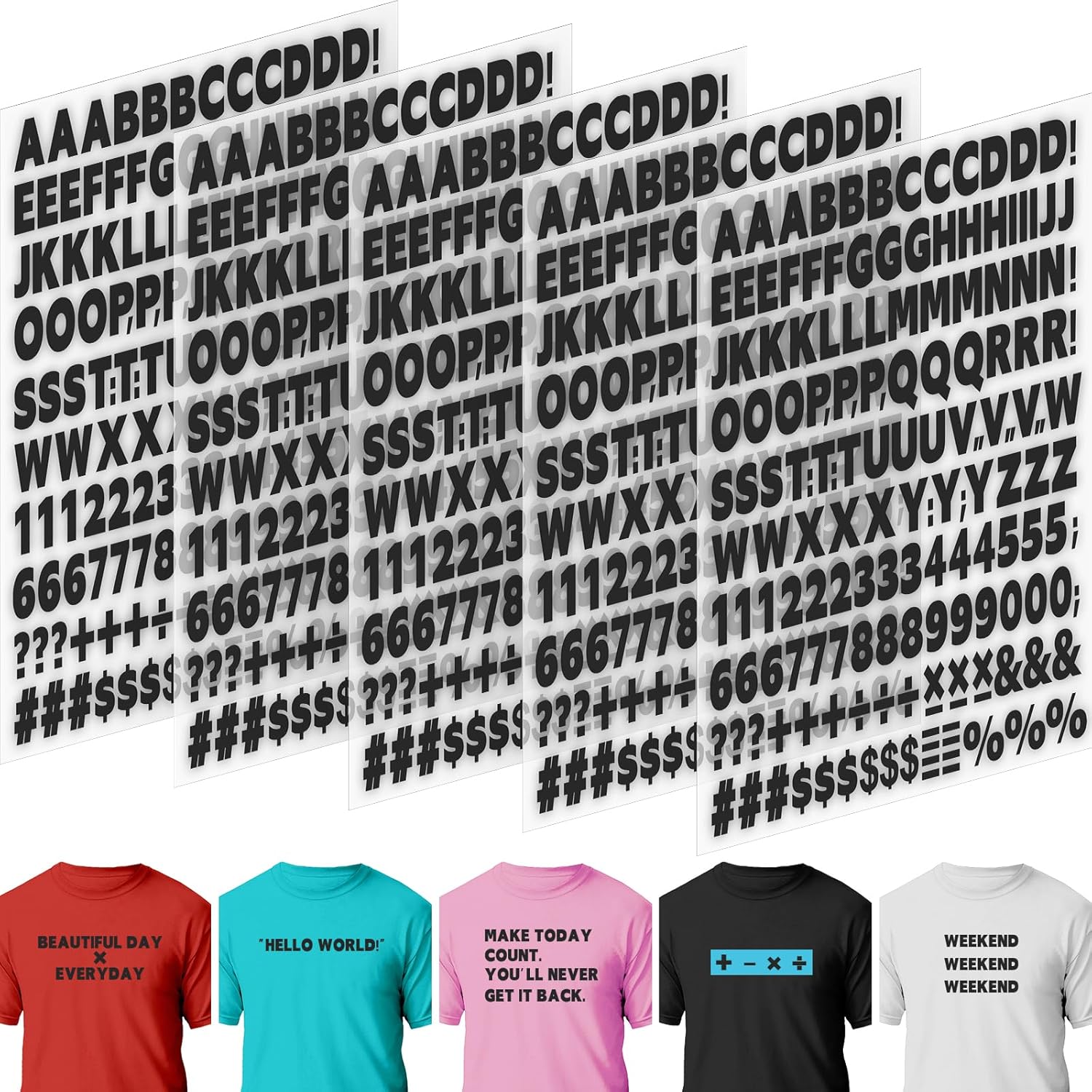 5 Sheets 830 Pieces Iron on Letters and Numbers for Clothing, 1 Inch Iron on Vinyl Letters with A-Z Heat Transfer Letters 0-9 Iron on Numbers PU Alphabet Stickers for T-Shirt Printing DIY Craft, Black