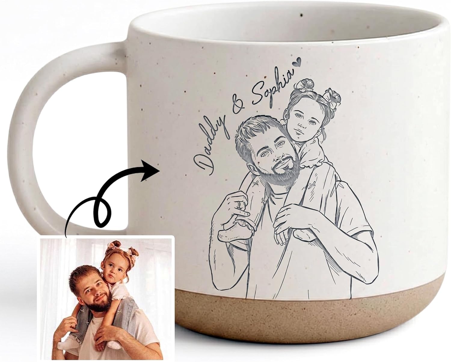 Personalized Photo Pottery Mug, Gift for Dad, Custom Engraved Photo Mug, Customized Mugs with Name, Gifts Father Day for Daddy, Dad Gifts from Daughter, New Parents Mugs, Picture Cup Gift