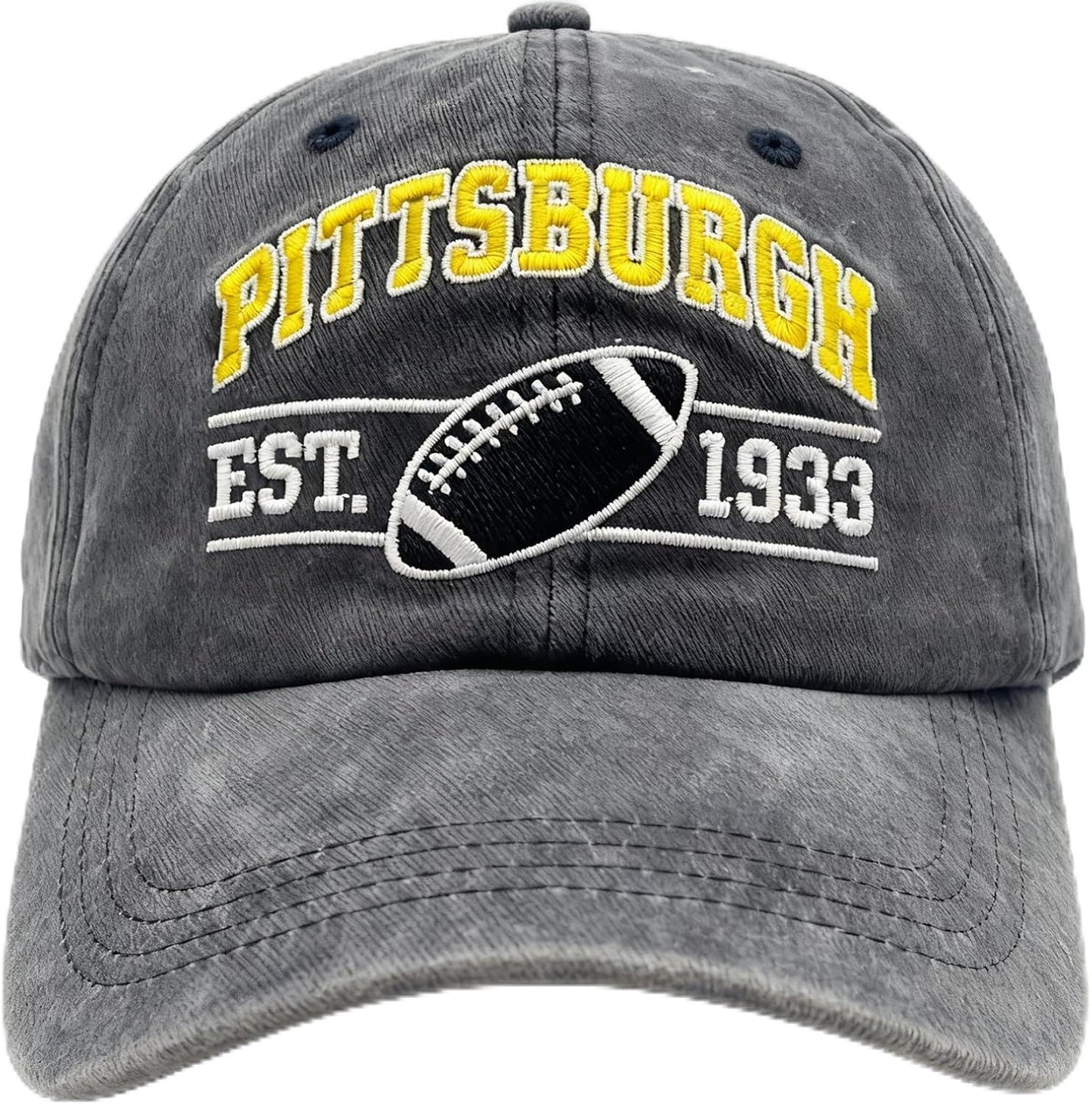 Embroidered City Hat for Men Women Vintage Washed Denim Football Fans Hat Adjustable Cotton Baseball Cap