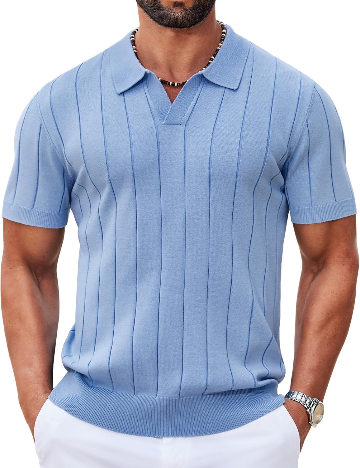 Mens Polo Shirts Short Sleeve V Neck Knit Shirts for Men Casual Old Money Clothes Mens Golf Shirt