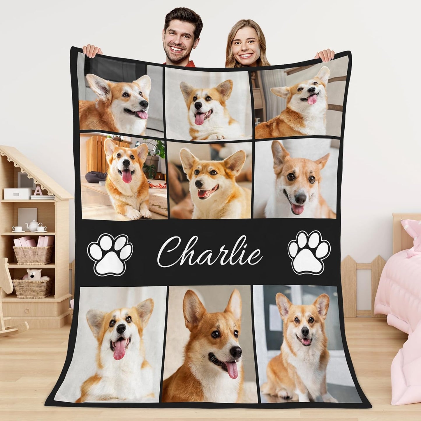 Custom Dog Portrait Blanket - Personalized Pet Lover Gift for Mom - Customized Picture Memorial