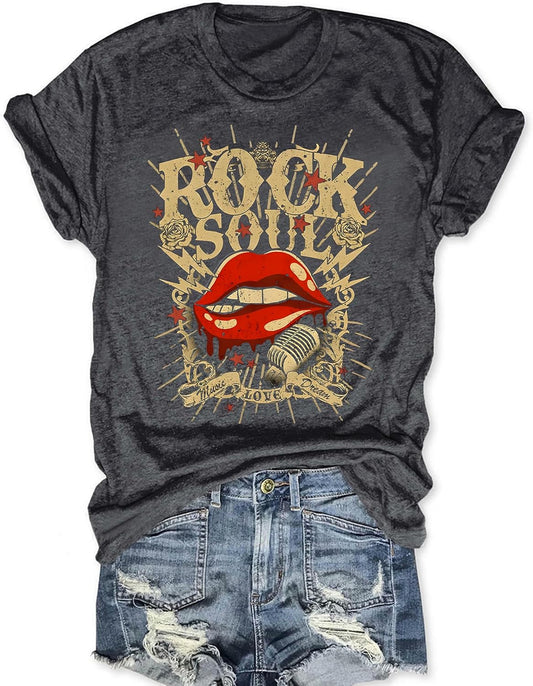 Rock and Roll Shirts for Women Vintage Rock Band T Shirts Country Concert Outfits Short Sleeve Graphic Tees