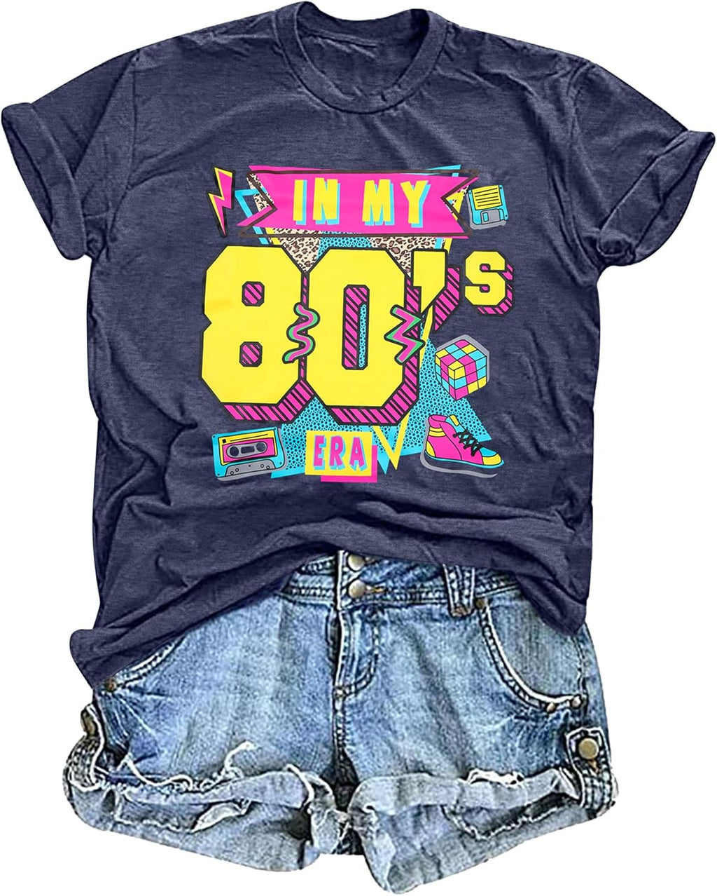 Women 80'S Shirts Vintage Graphic Tee Neon Shirts in My 80s Era Shirt Casual 80s 90s Party Clothes