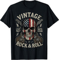 Vintage Rock Skull American Flag Guitar Retro Rock and Roll T-Shirt