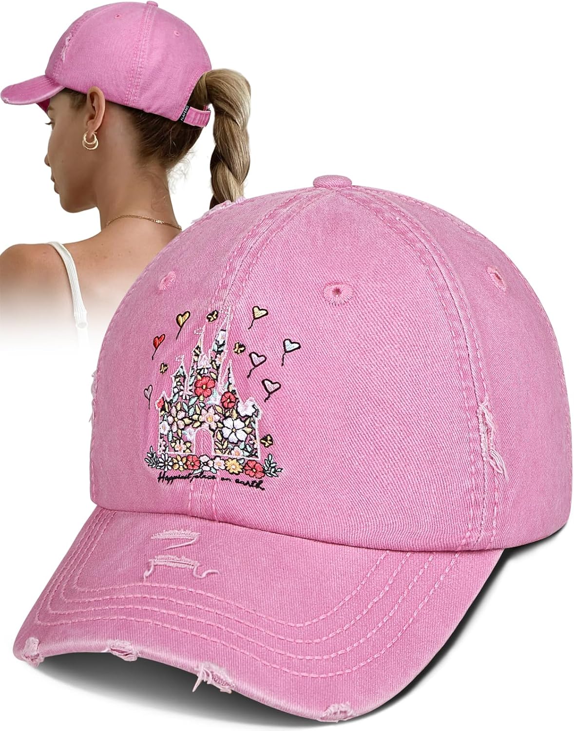 Womens Baseball Caps - Cute Baseball Hat Vintage Distressed Low Profile Embroidered Cotton Ladies Ball Ballcap