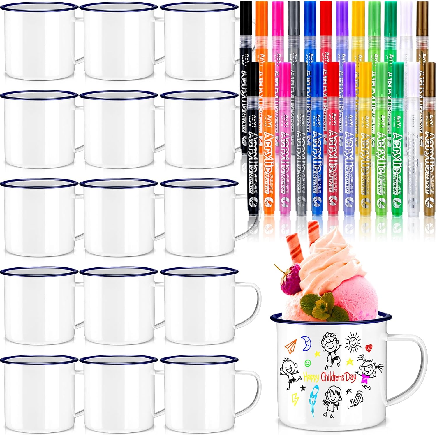 Hoolerry 36 Pieces Painted Mug Decorating Kit DIY Coffee Mug Painting Kit Graduation Personalized Cup You Can Decorate Coffee Design Your Own Cup for Craft Decor Drinking Christmas Father's Day