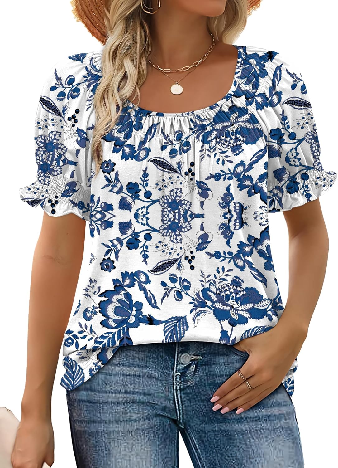 Womens Short Sleeve Square Neck Summer Tops Dressy Casual Blouses Trendy Clothes 2026