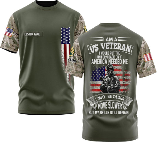 Personalized Veteran & Military Rank Insignia Shirt, I am a US Veteran T-Shirt for Men, Army Military All Over Prints Veterans American Flag Shirt