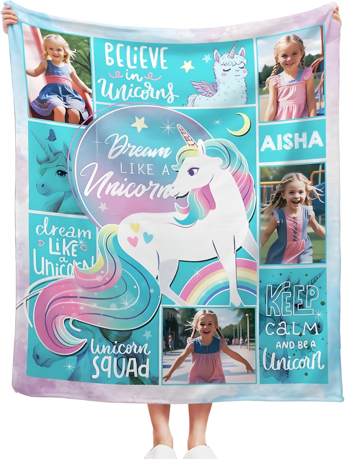 D-Story Custom Blanket with Photo and Name for Girls - Personalized Blankets for Kids Toddler Adult - Customized Throw Blanket for Baby Adult - Fuzzy & Fleece Plushing Baby Blanket