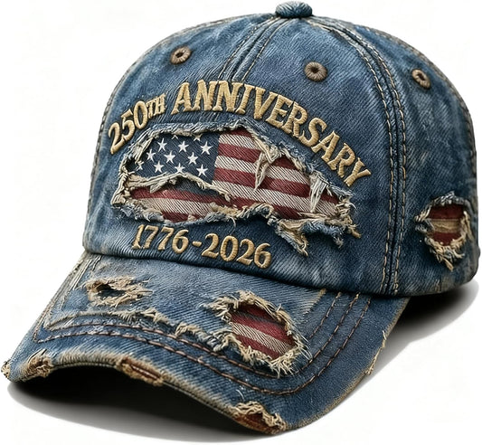 250 Anniversary USA Hat Adjustable Embroidered 250th Anniversary Patriotic Retro Denim Hat Baseball Caps