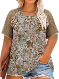 Womens Plus Size Tops Floral Bell Sleeves Blouses Summer Crewneck Tunic Loose Casual T Shirts