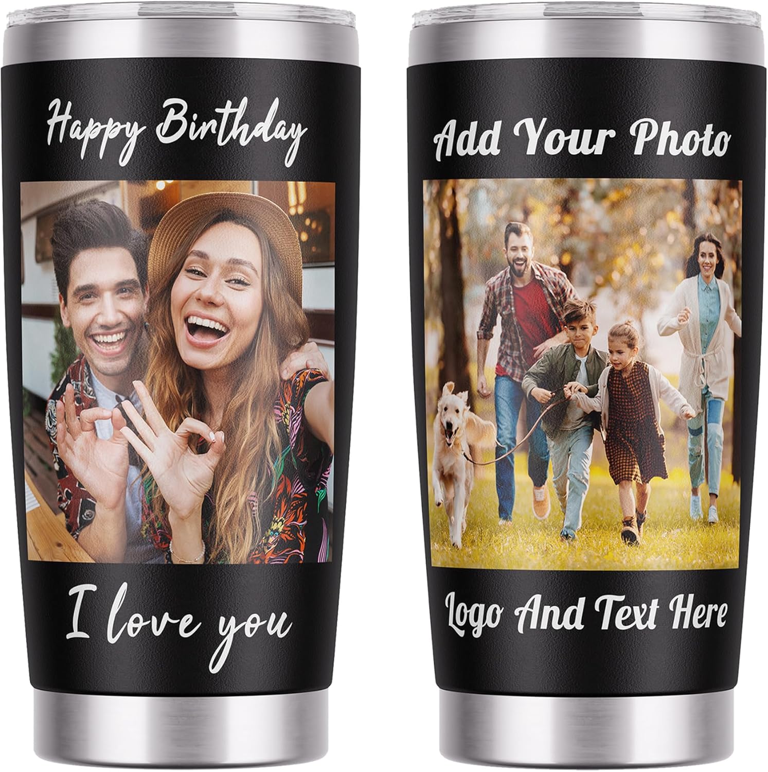 Custom Photo Cups Personalized Picture Coffee Tumbler with Text 20oz Stainless Steel Custom Tumbler Coffee Cup Customized Double Wall Insulated Travel Mug Christmas Birthday Gifts for Women Men