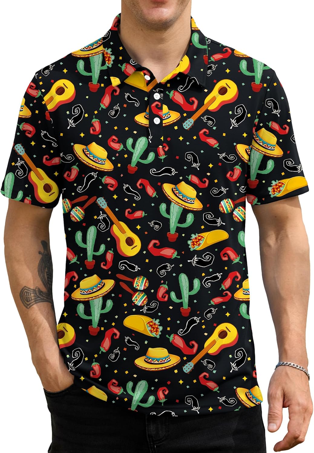 Men's Cinco de Mayo Shirts Mexico Fiesta Short Sleeve Taco Polo(S-3XL)