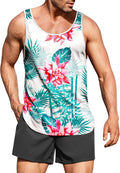 Men's Floral Tank Top Sleeveless Tees All Over Print Casual Sport T-Shirts Hawaii Beach Vacation