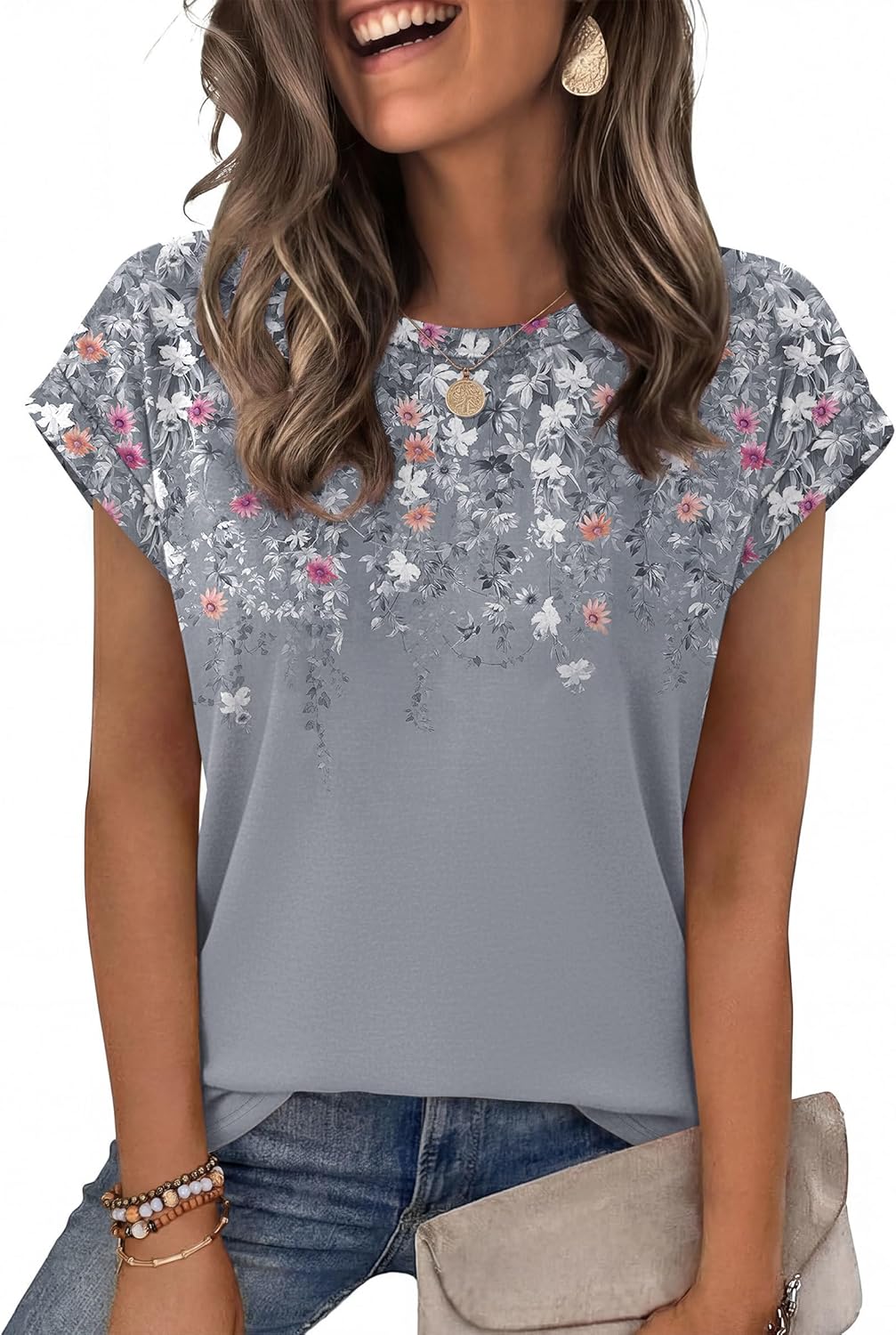 Womens Summer Tops Short Sleeve Shirts Crew Neck Tshirt Cute Trendy Tunic Blouses (S-3XL)