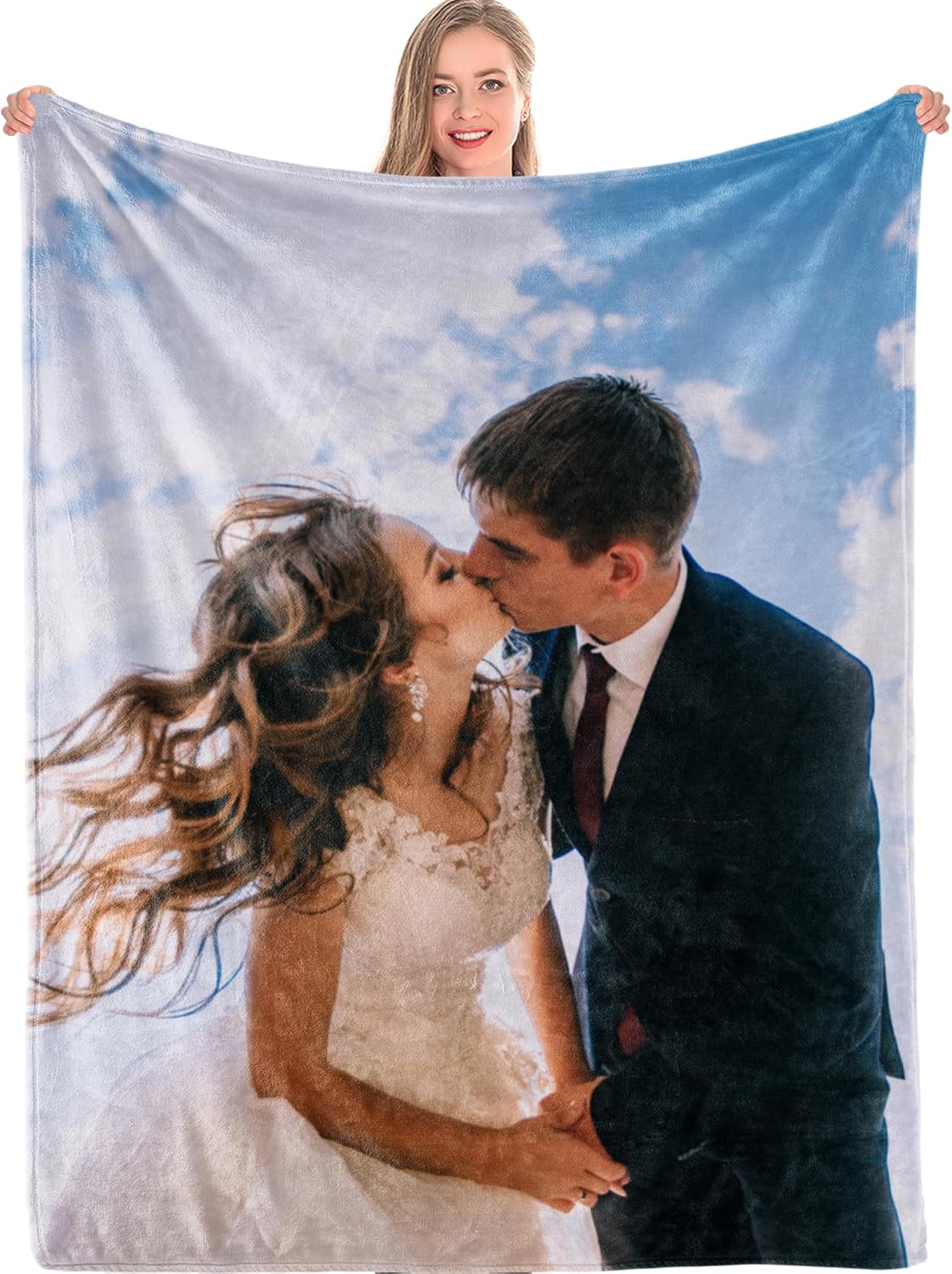 Custom Photo Throw Blanket Customized Pictures Blanket Personalized Soft Fleece Blanket for Family Wedding Birthday Christmas Valentines Day Gifts for Women Him Her
