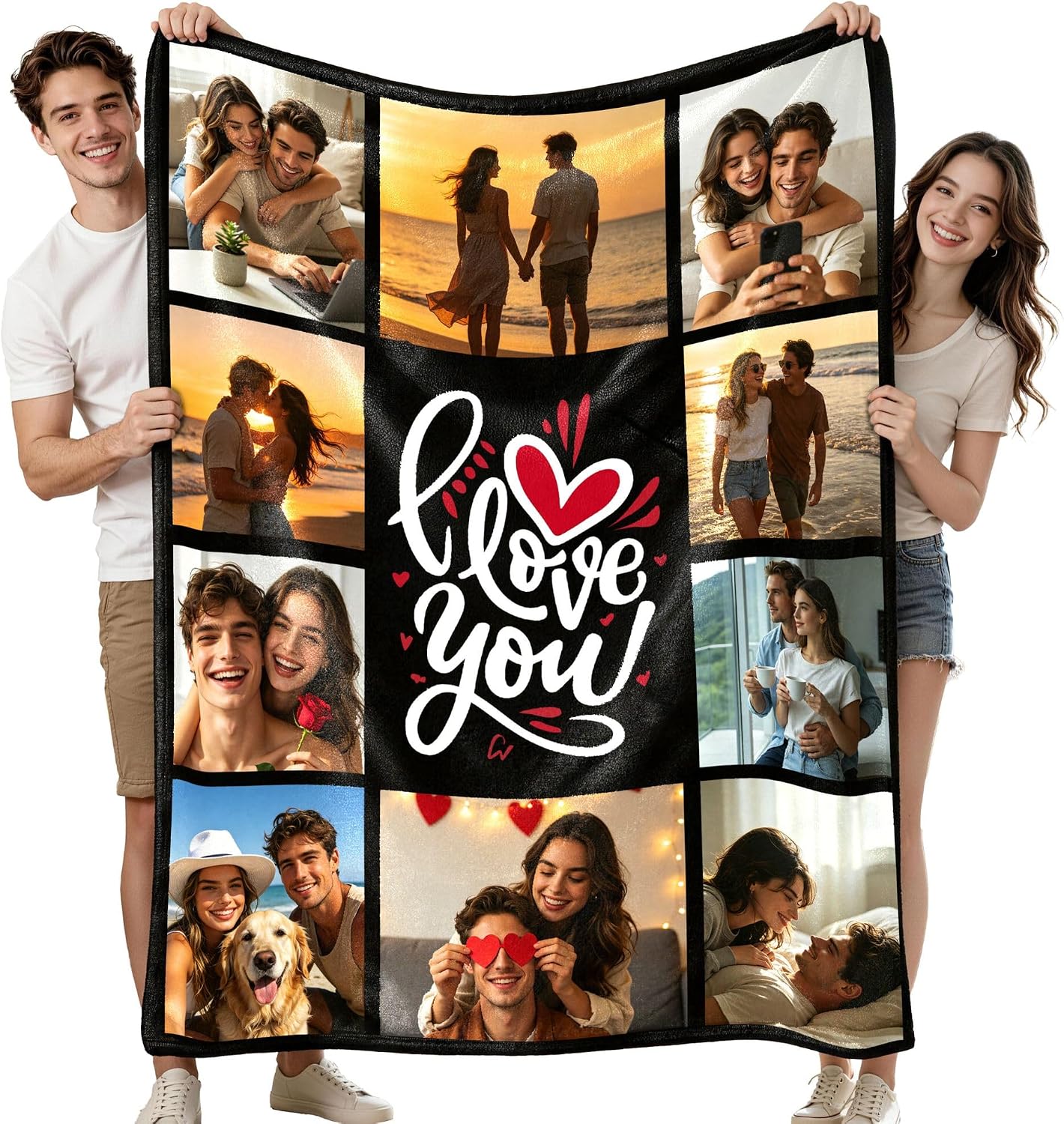 Ships Next Day Custom Blanket with Picture, Personalized Throw Blanket with Photo, Customize Customizable Blankets Customized Gifts for Mom, Dad, Couple, Girlfriend, Boyfriend, Wife and Husband