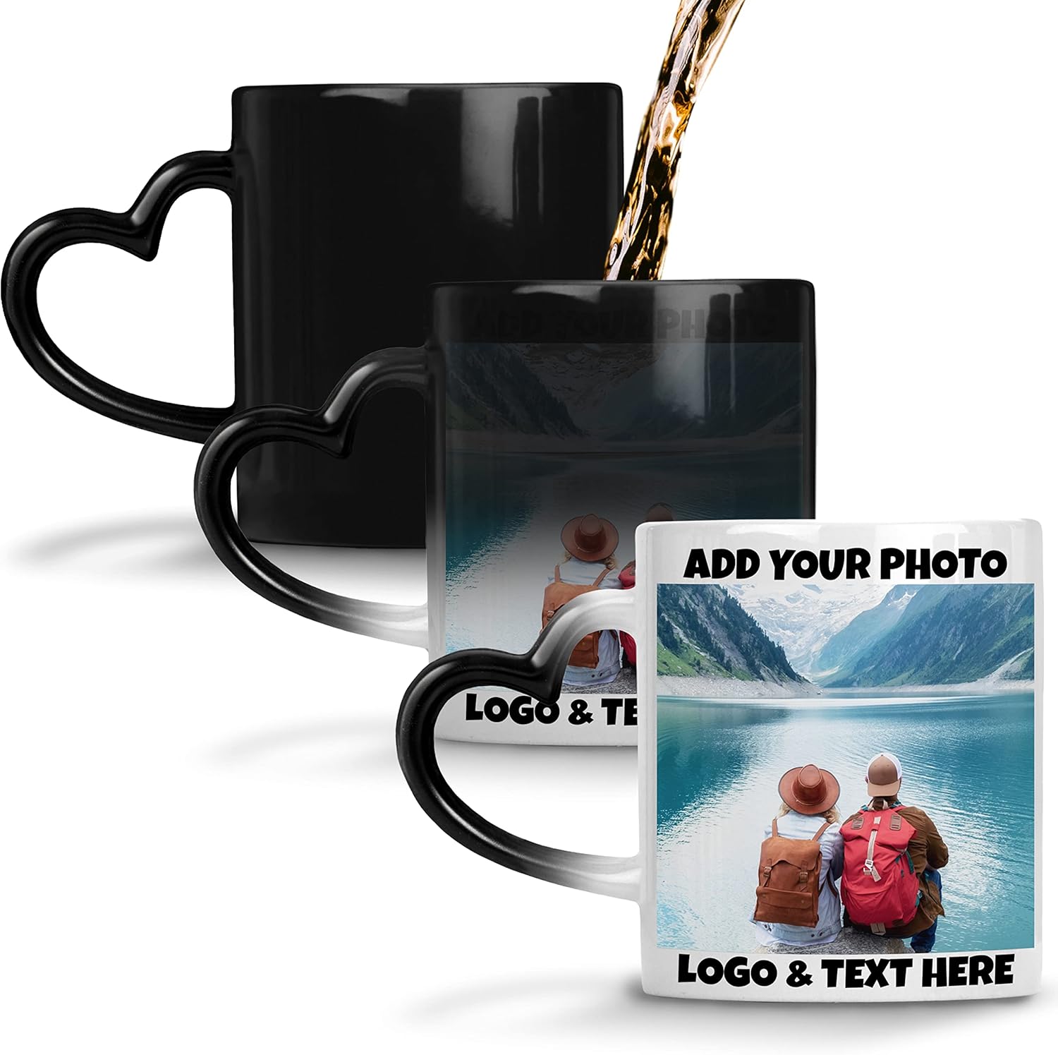 Custom Heat Sensitive Photo Mug, Heart Handle Picture Mug - 11 OZ - Add Photo, Logo, Picture or Text, Personalized Magic Color Changing Coffee Mug, Gifts For Mom, Her, Him