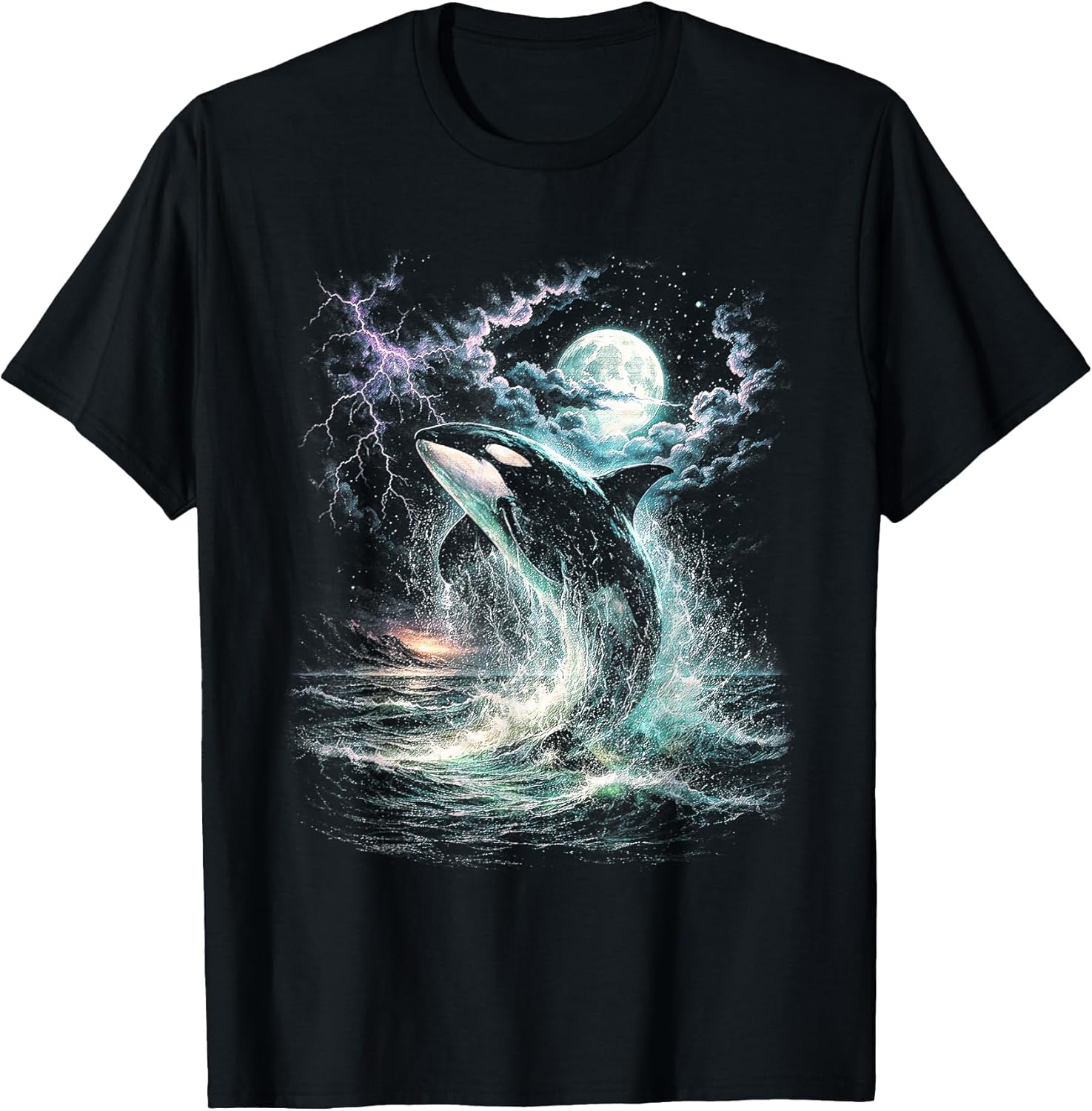 Retro Whale 90s Ocean Wildlife Lightning Tee