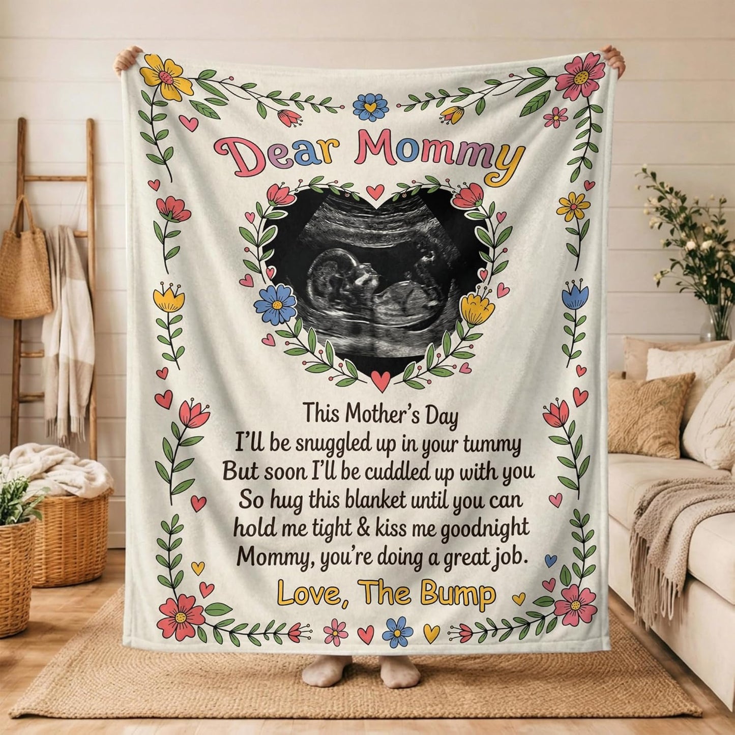 Personalized Ultrasound Photo Blanket from Baby Bump, Custom Sonogram Picture Flannel Throw - 1st Mothers Day Pregnancy Gifts for First Time Mommy to Be, Fleece Blankets Pregnant Wife