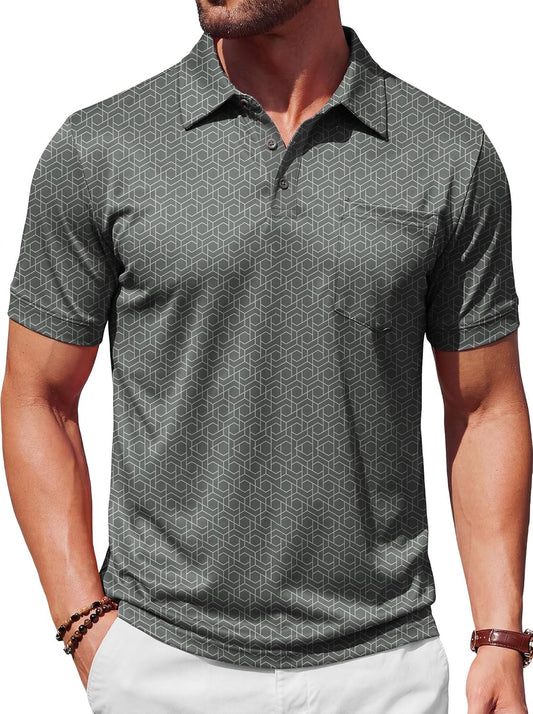 Men's Golf Polo Shirt Allover Print Stretch Dry Fit Breathable Moisture Wicking Short Sleeve Collared Polo