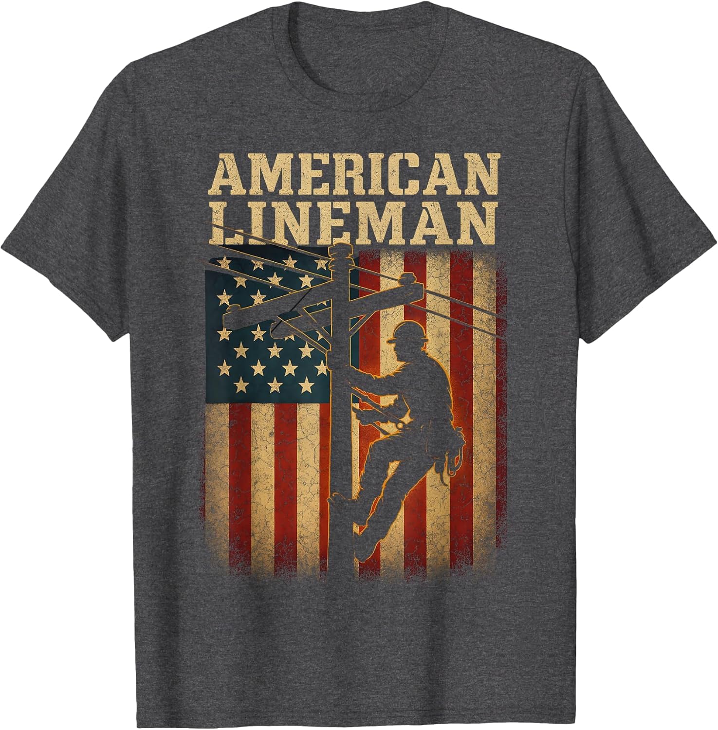 Retro Lineman USA Flag Patriotic Lineman tee