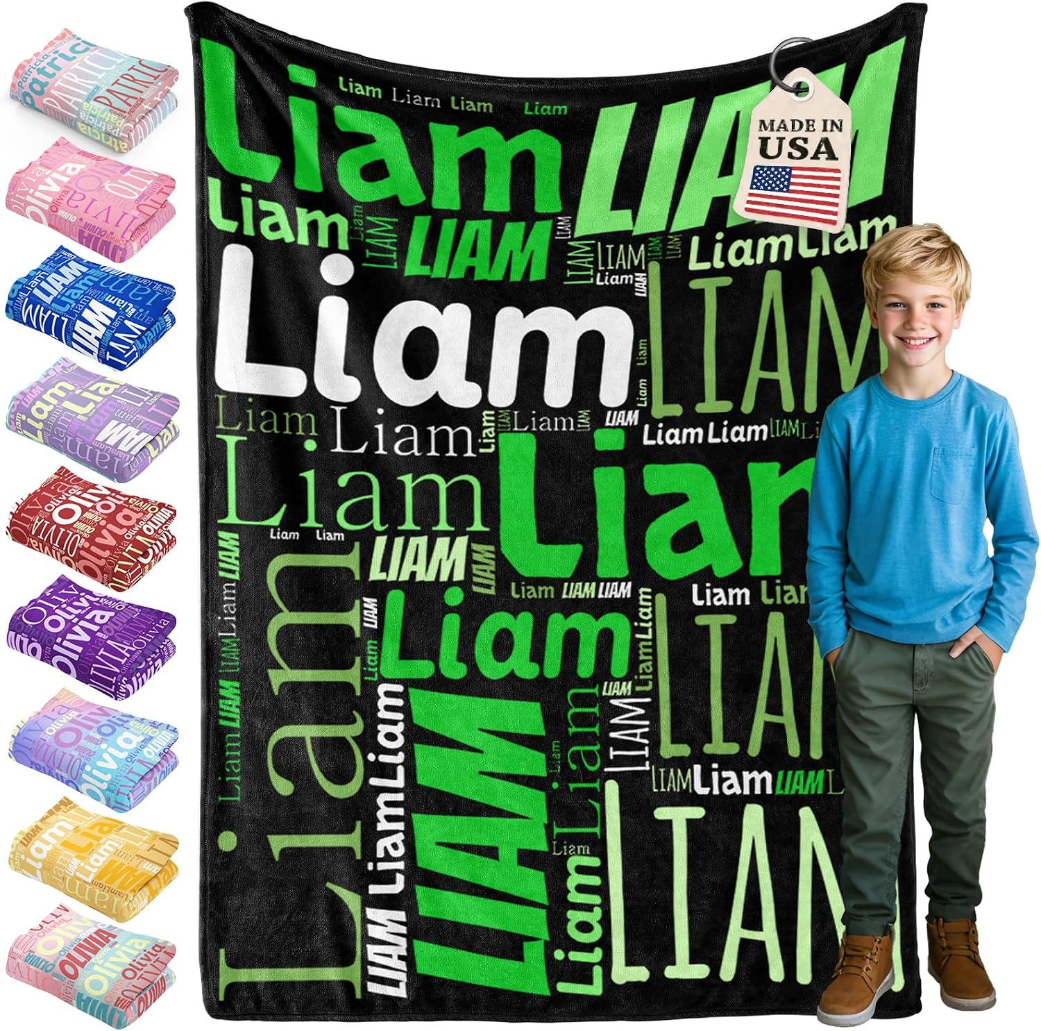 Bemaystar Ships Next Day, Custom Blanket with Name for Kids, Made in USA, Custom Name Blanket for Kids, Personalized Blankets for Boys Girls, Personalized Gifts for Kid Teen Girls Boys - Black