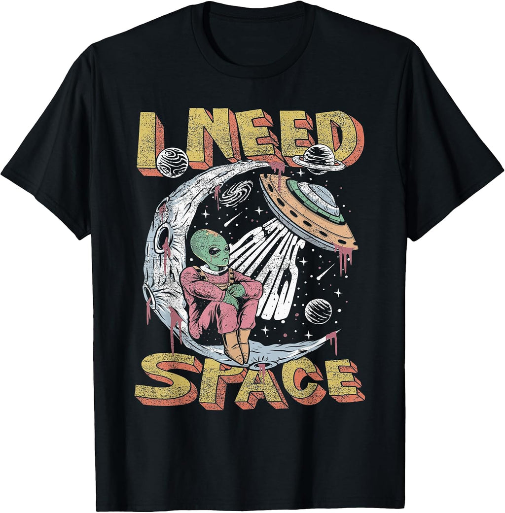 Funny Alien I Need Space Graphic Tee T-Shirt