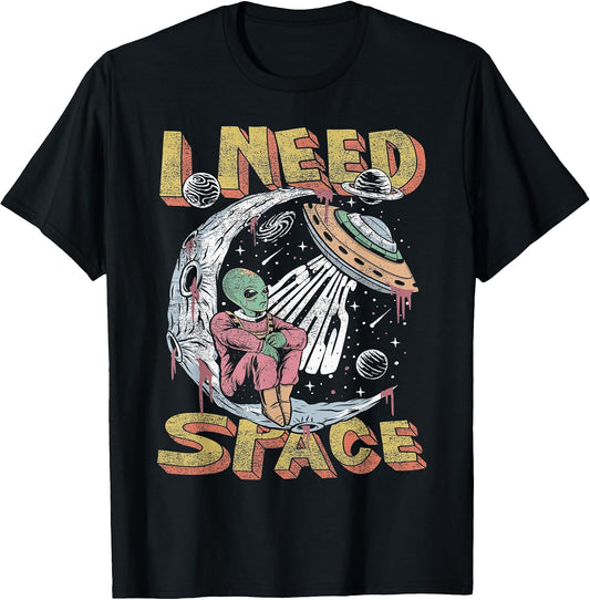 Funny Alien I Need Space Graphic Tee T-Shirt