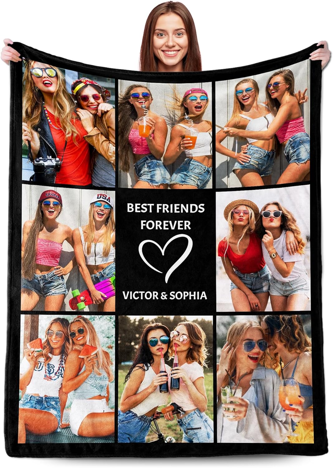 Ship Next Day, Best Friend Birthday Gifts for Women, Customized Photo Blanket for Besties Sisters, Custom Blanket with Picture, Personalized BFF Blankets Christmas Graduation Gifts for Women Girls