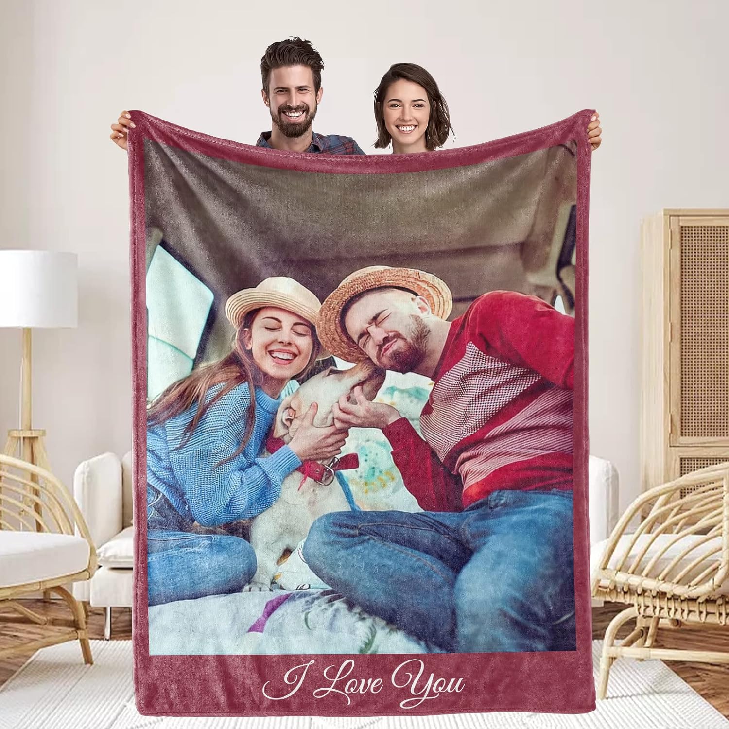 ZHSHWAT Custom Blanket, Personalized Blanket with Text Picture, Valentines Christmas Anniversary Wedding Birthday Gifts for Her Women Men Couples Gifts