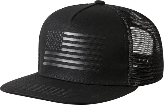 Baseball Cap, Snapback Trucker Hat for Men & Women with American Flag and Adjustable, Breathable Mesh, Flat Bill Hats