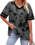 Womens T Shirts Loose Fit Short Sleeve Tees V Neck Color Block Summer Tops 2026 Fashion S-4XL