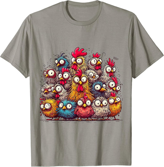 Eagerlys Colorful Funny Chicken Art tee