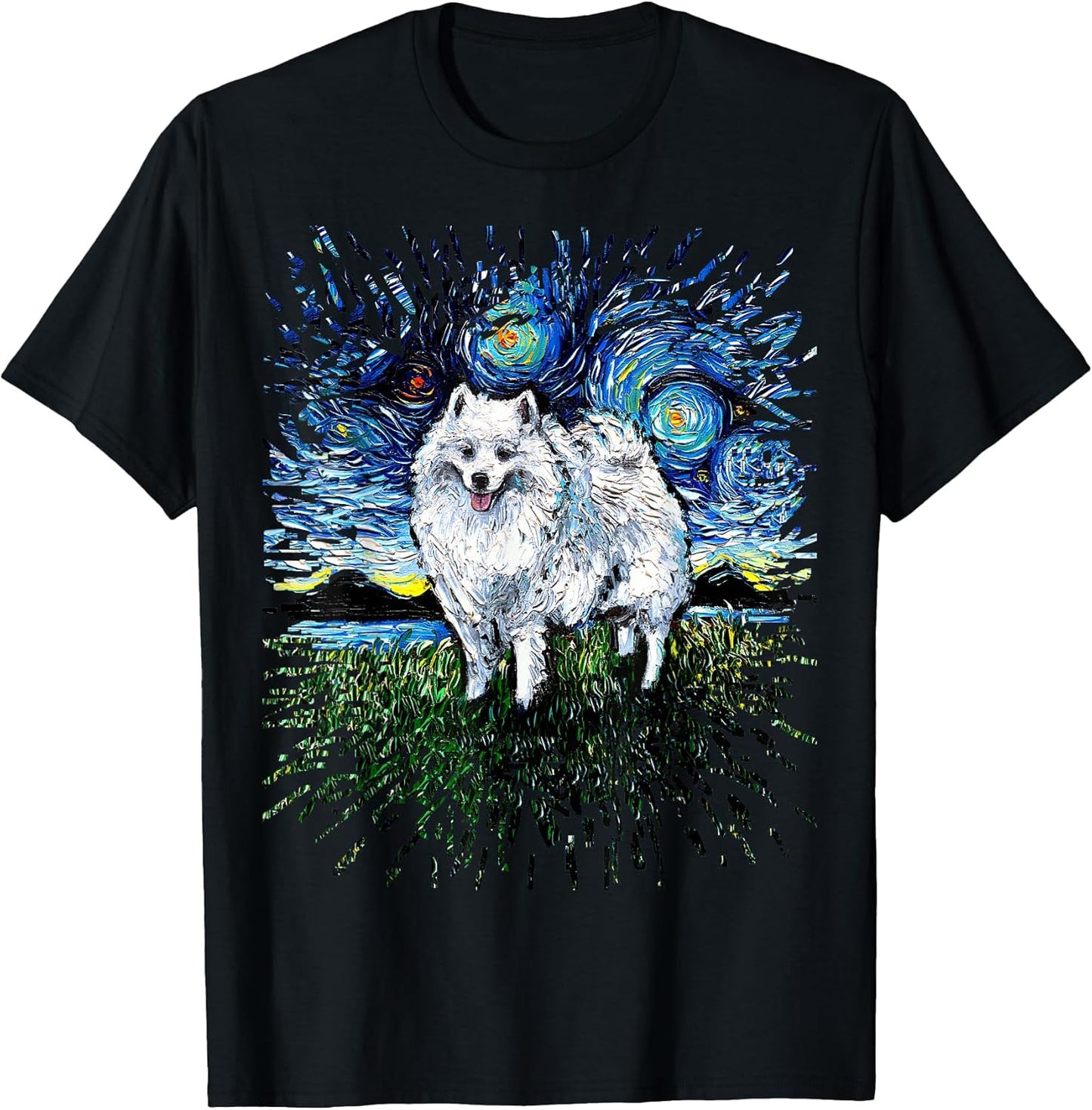 American Eskimo Japanese Spitz Starry Night Dog Art by Aja Men Women Girls Kids T-Shirt