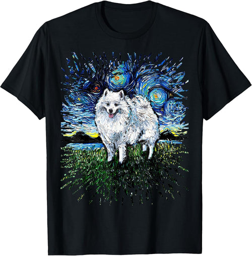 American Eskimo Japanese Spitz Starry Night Dog Art by Aja Men Women Girls Kids T-Shirt