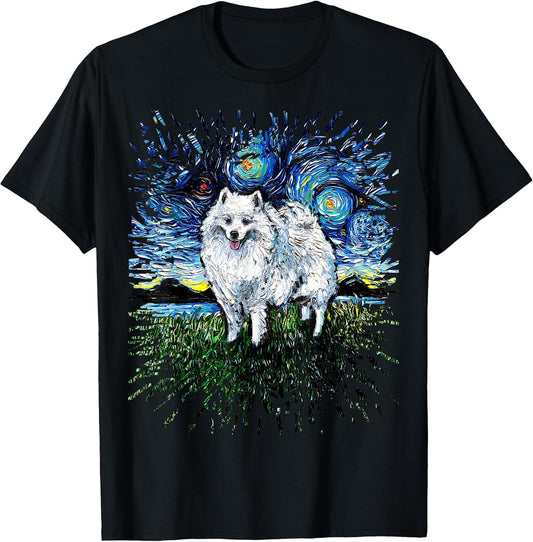 American Eskimo Japanese Spitz Starry Night Dog Art by Aja Men Women Girls Kids T-Shirt