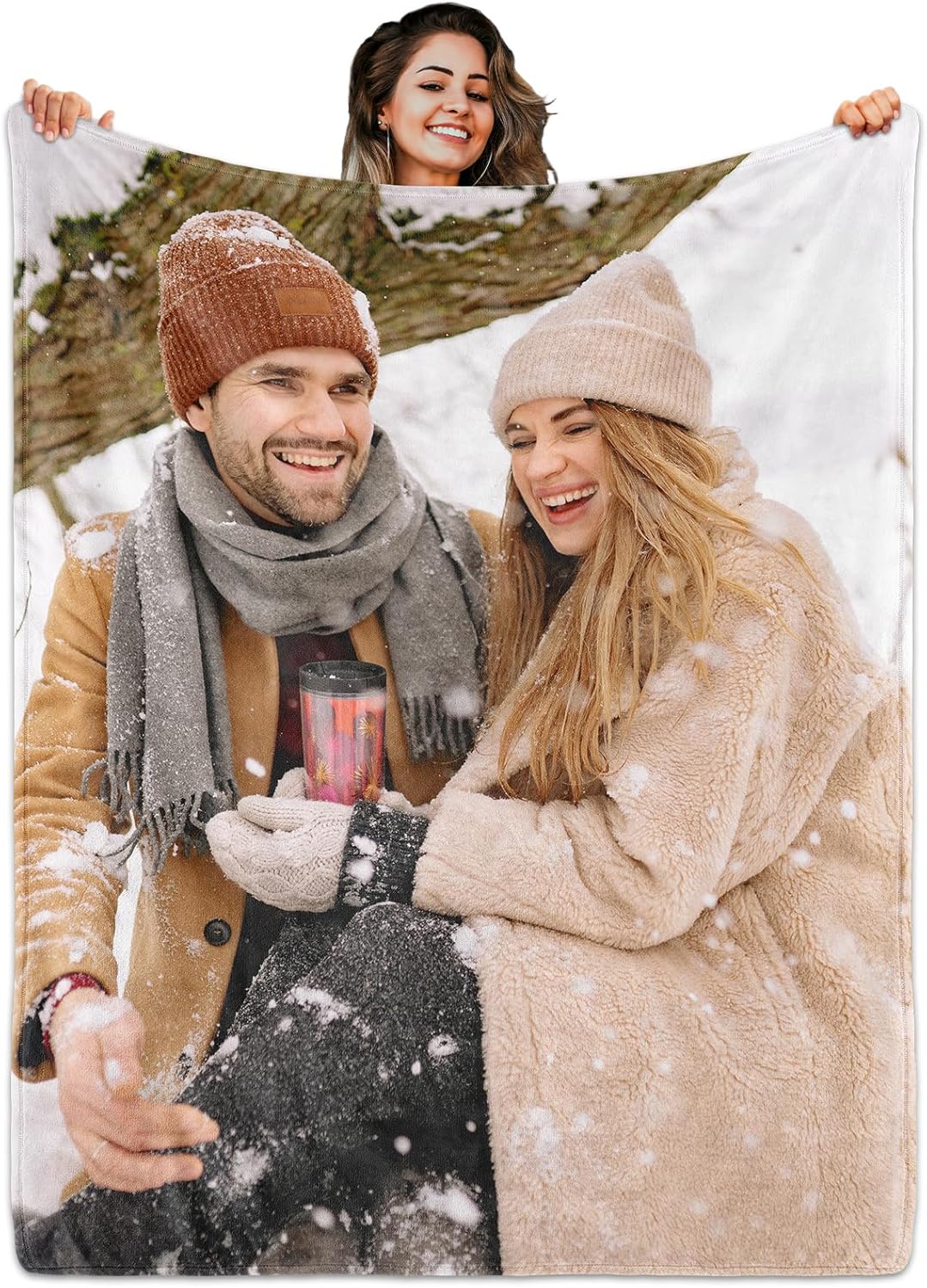 Custom Blanket with Picture Text, Personalized 1 Photo Blanket, HD Printing Customized Flannel Throw Blanket Gifts for Mom Dad Couple Girlfriend Boyfriend Wife Husband Valentines Gift