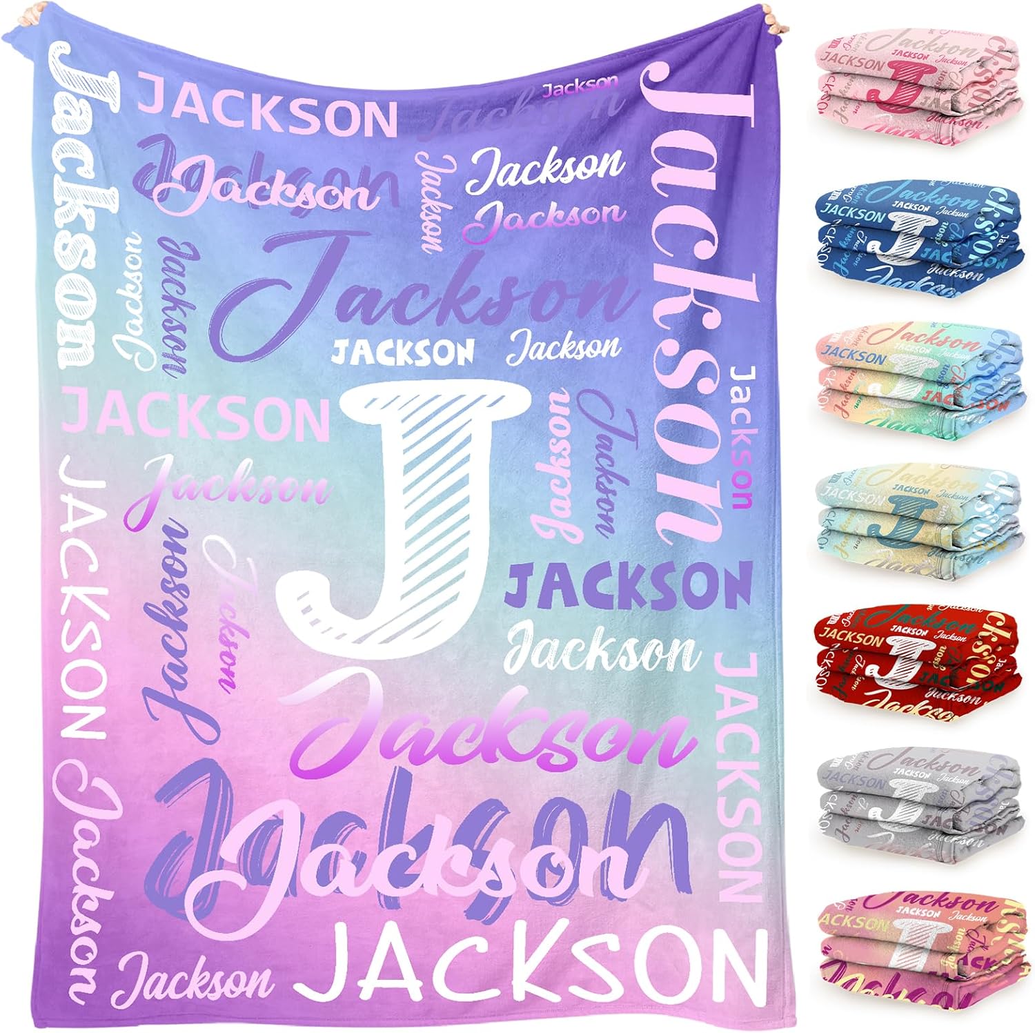 Ships Next Day, Custom Name Blanket for Kids Adults, Personalized Baby Blanket with Name for Girls Boys, Personalized Christmas Birthday Gifts for Kids Women Mom
