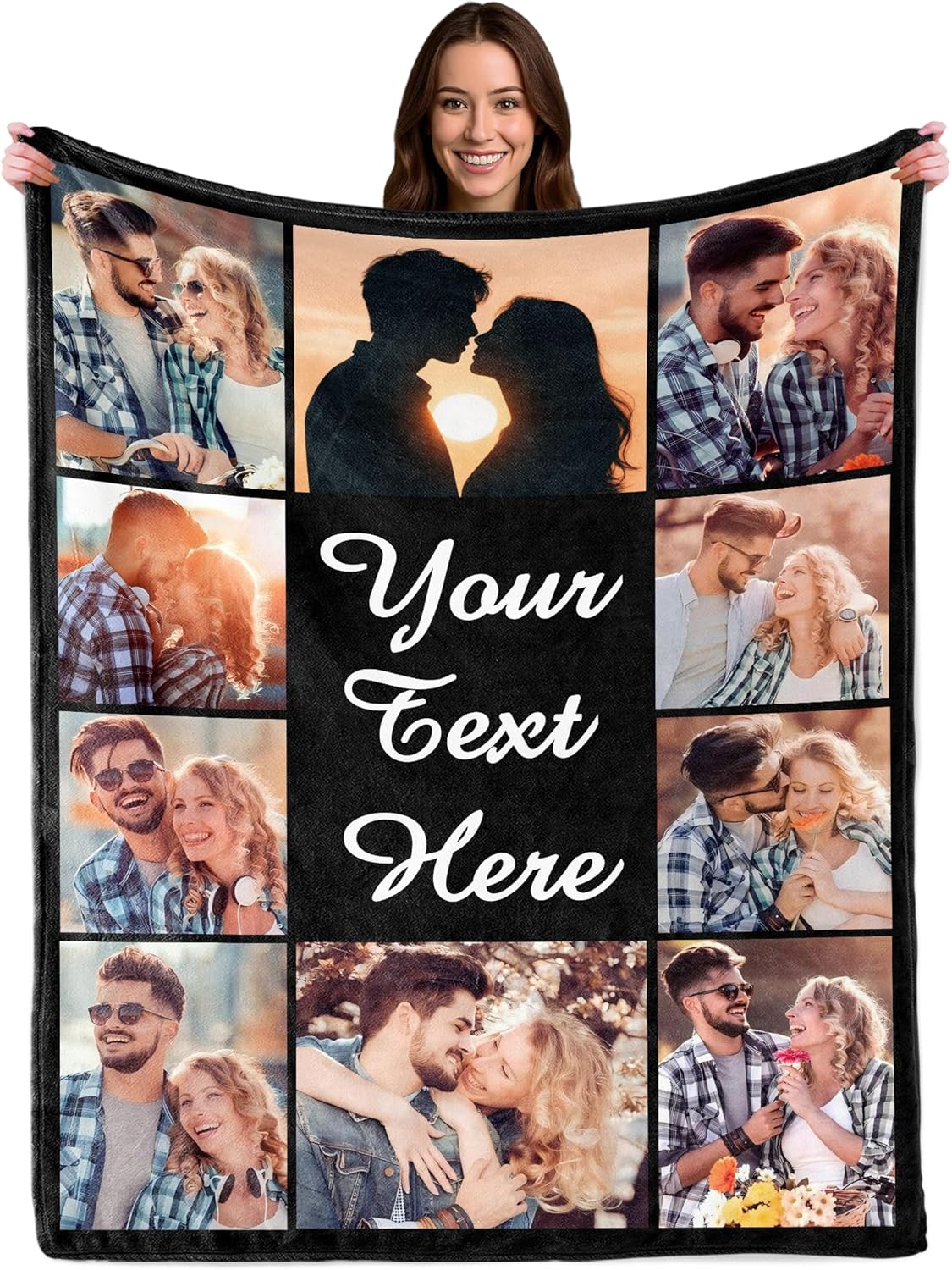 Ship Next Day Custom Blanket with Photos for Adult Kids, Personalized Throw Blanket with Picture Text, Customize Blanket, Photo Gifts for Mom Dad Couple Girlfriend Boyfriend Wife