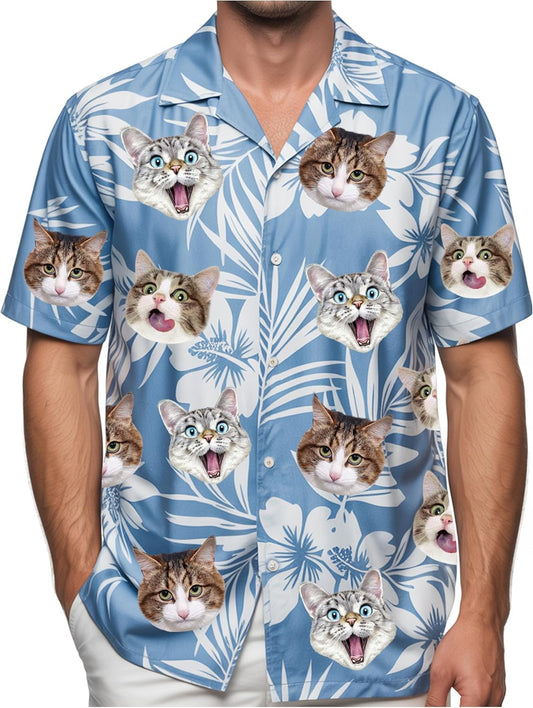 Custom Face Hawaiian Shirt, Personalized Photo Shirt, Gift for Men, Women, Fathers Day Shirts, Tropical Button-Down
