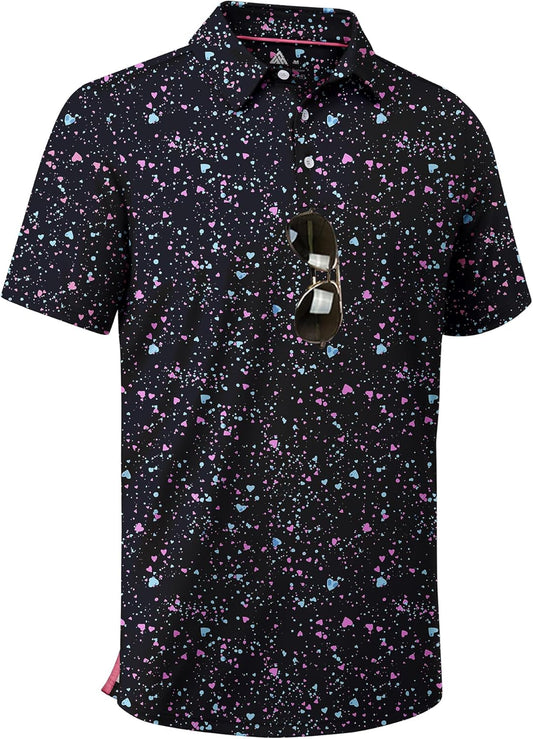 Mens Golf Shirt Short Sleeve Moisture Wicking Performance Daily Casual Print Patterns Collared Golf Polo Shirts for Men